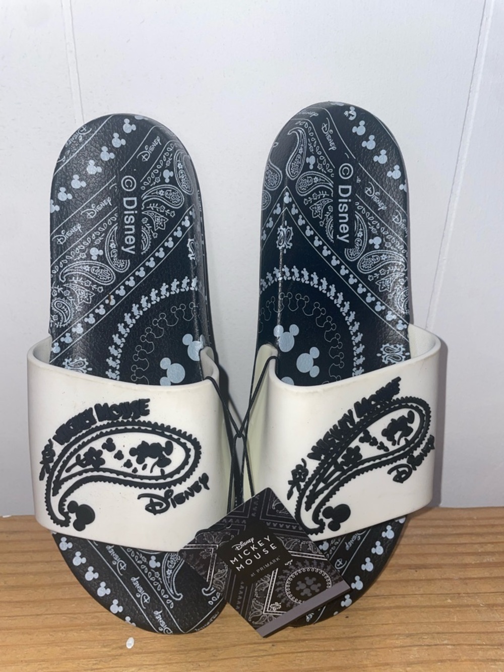 Disney Black & White Paisley Mickey Slide Sandals